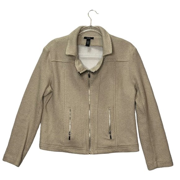 Alfani Jacket Mens Large Textured Knit Moto Beige Full Zip Pockets Notched Colla - Picture 1 of 10